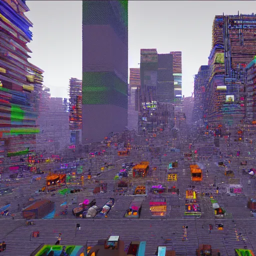 Image similar to photo of a city buried under tons of AI generated art