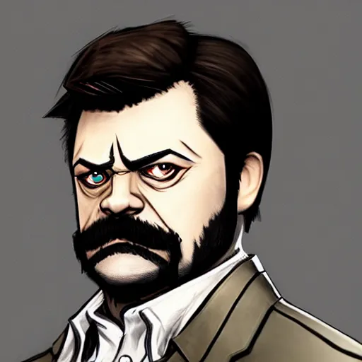 Image similar to ron swanson in dishonored concept art