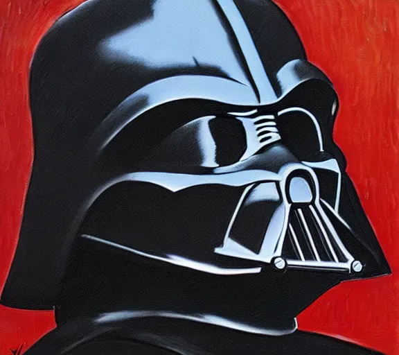 Image similar to beautiful oil painting of Darth Vader by Vincent van Gogh; realistic-lighting