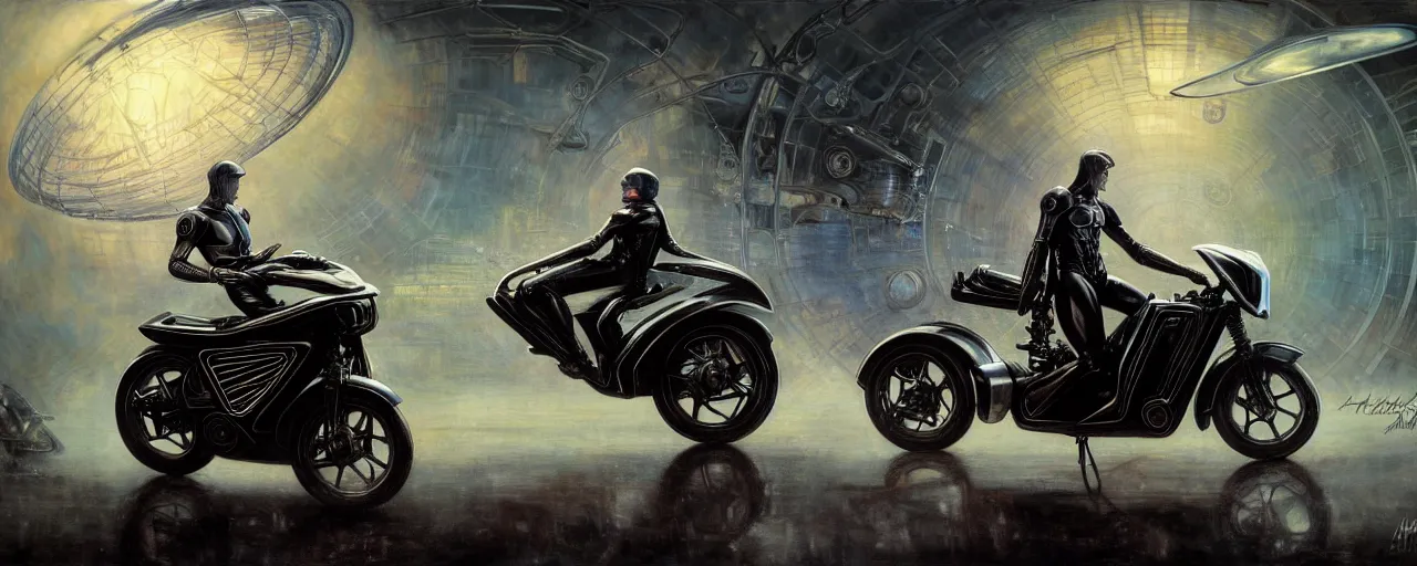 Prompt: nikola tesla riding a futuristic motorbike designed by h. r. giger, rule of thirds, uhd 8 k, high detail, masterpiece, cinematic, bokeh, hyperdetailed, photorealistic, hyperrealism, intricate, by stanley artgerm lau, greg rutkowski, thomas kindkade, alphonse mucha, loish, norman rockwell