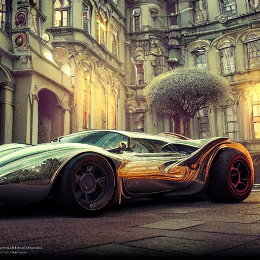 Image similar to cyber vintage supercar slick : by michal karcz, daniel merriam, victo ngai and guillermo del toro : ornate, dynamic, particulate, intricate, elegant, highly detailed, centered, artstation, smooth, sharp focus, octane render