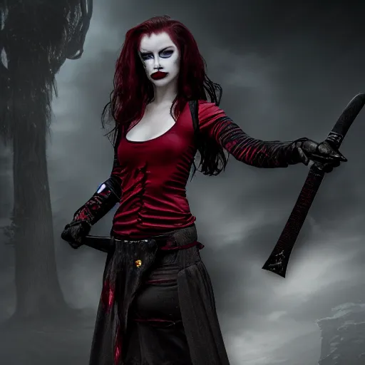 Prompt: photo of a real-life beautiful female vampire warrior, 4k