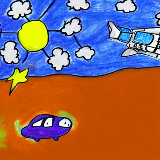 Image similar to A space ship abducts a cow, drawn by a 5 year old, 4k, HD