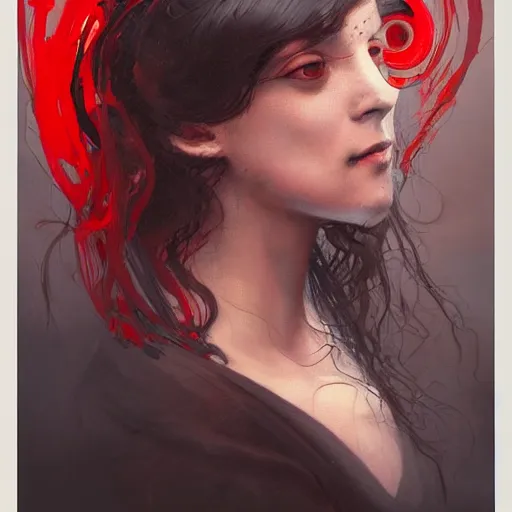 Image similar to Leonardo Davinci potrait of a demon with black and red robotic parts, medium shot, asymmetrical, profile picture, Organic Painting, sunny day, Matte Painting, bold shapes, hard edges, street art, trending on artstation, by Huang Guangjian and Gil Elvgren and Sachin Teng