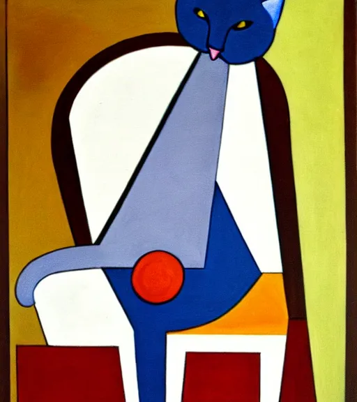 Image similar to cubism cat on chair, muted colors