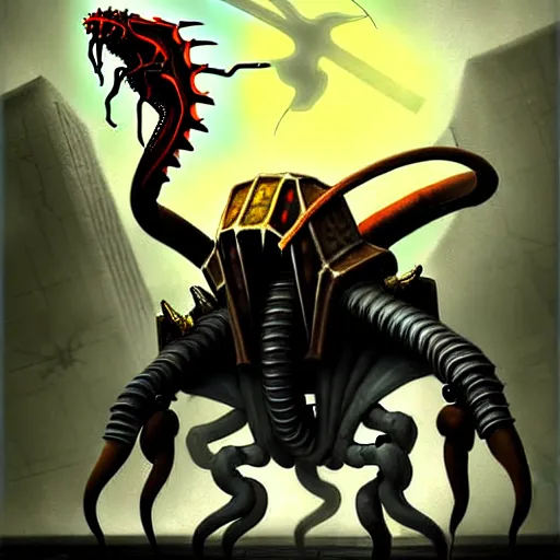 Prompt: the headcrab from Half-Life 2 controlling a medieval dragon, fantasy art, digital art, matte painting