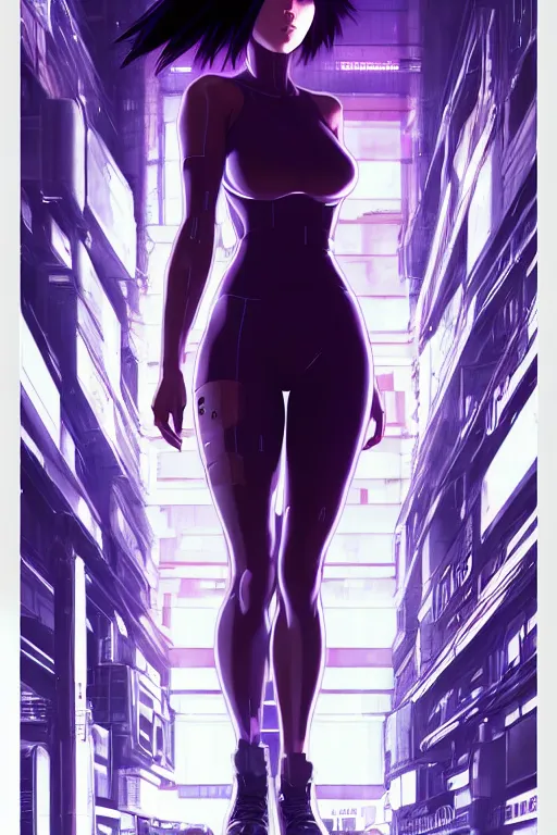 Image similar to a still fullbody portrait of motoko kusanagi ghost in the shell, finely detailed features, closeup at the faces, perfect art, at a cyberpunk city, gapmoe yandere grimdark, trending on pixiv fanbox, by ilya kuvshinov, rossdraws, artgerm