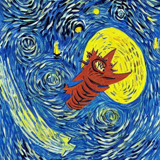 Image similar to painting of the extinction of the dinosaurs with asteroid and fire, in the style of vincent van gogh