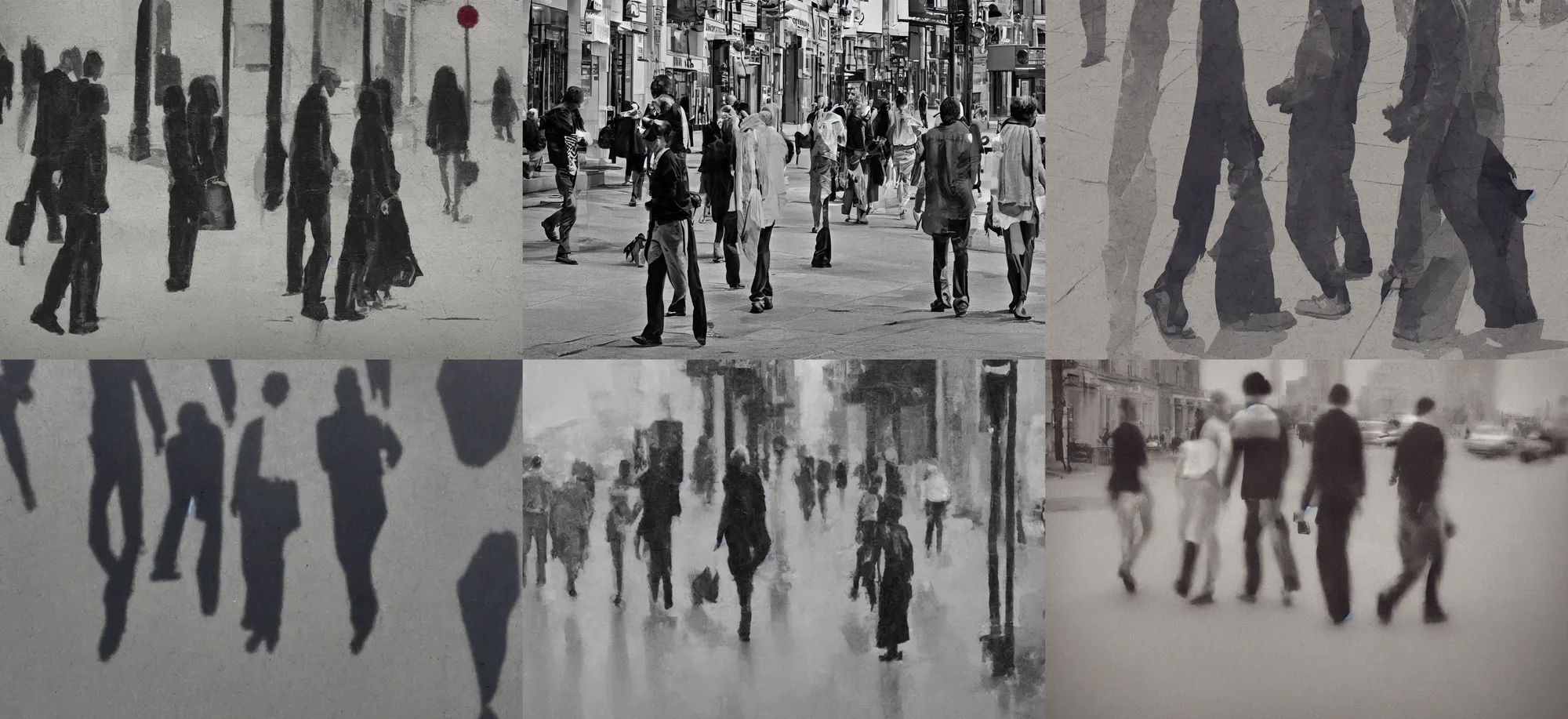 Prompt: A slit-scan people walking on the street by Ted Kinsman