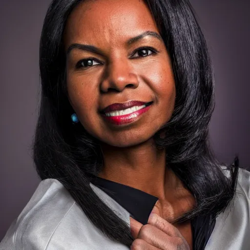 Prompt: young woman Condoleezza Rice as Han Solo, XF IQ4, 150MP, 50mm, F1.4, ISO 200, 1/160s, natural light, Adobe Photoshop, Adobe Lightroom, photolab, Affinity Photo, PhotoDirector 365