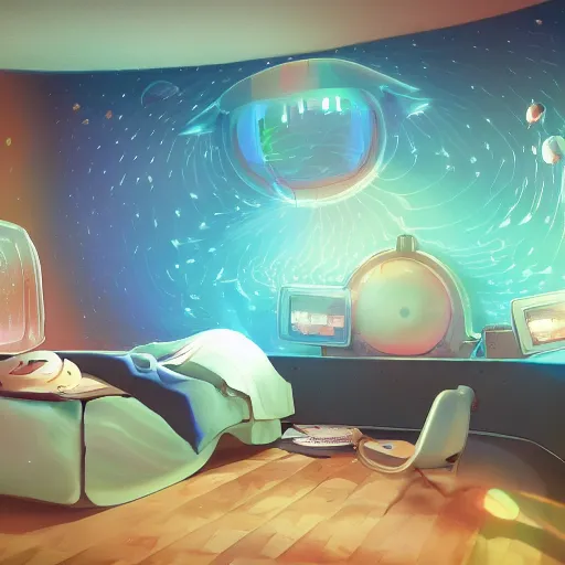 Prompt: a hologram of the universe in a small boys room, illustration, digital art, trending on artstation