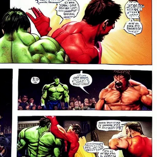 Image similar to hulk hogan punches tony stark, epic scene, cinematic