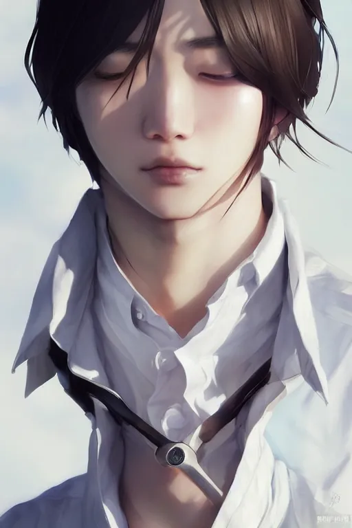 Image similar to a beautiful charming and dreamlike japanese boy in white shirt, character art, art by artgerm lau and kyoung hwan kim and and ilya kuvshinov and john singer sargent, hyperdetailed, 8 k realistic, symmetrical, frostbite 3 engine, cryengine, dof, trending on artstation, digital art