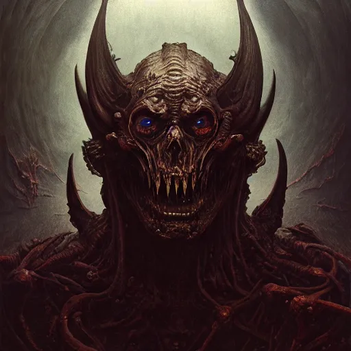 Image similar to a portrait of a demonic duke of hell, sci-fi concept art by giger and beksinski and szukalski and wlop and pete mohrbacher, digital art, highly detailed, intricate, horror, sharp focus, Trending on Artstation HQ, deviantart, unreal engine 5, 4K UHD image