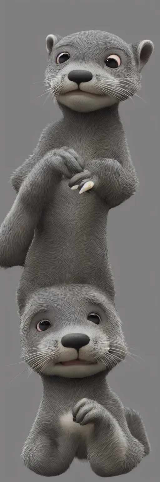 Image similar to lots of cute gray otters in the style of zootopia. volumetric lighting, subsurface scattering, hyperrealistic, render, hyperdetailed