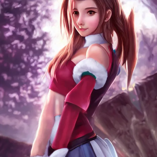 Image similar to head to toe shot of aerith aeris by logan cure, BangkuART, sakimichan, yan gisuka, zeronis, dan eder, nick silva, Ja Mong, 4k, artstation