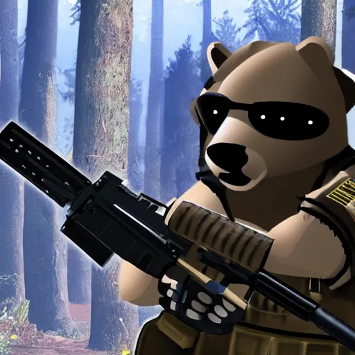Prompt: bear playing as counter terrorist