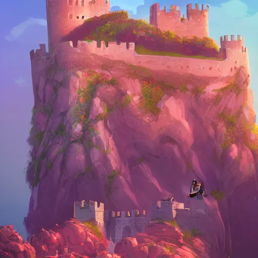 Image similar to View of the Castle of Peñiscola, mattepainting concept Blizzard pixar maya engine on stylized background splash comics global illumination lighting artstation lois van baarle, ilya kuvshinov, rossdraws