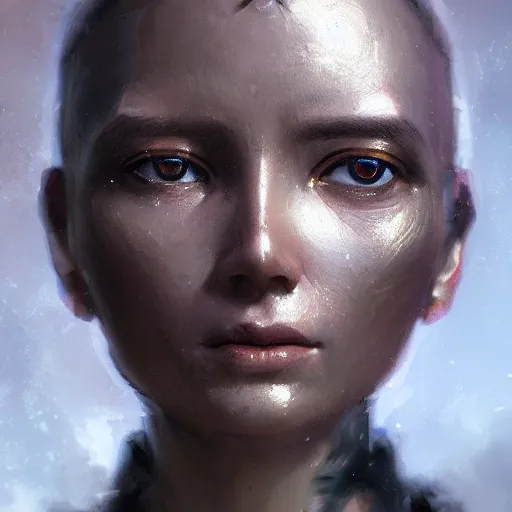 Image similar to a fancy portrait of humanoid robot worrior by greg rutkowski, sung choi, mitchell mohrhauser, maciej kuciara, johnson ting, maxim verehin, peter konig, 8 k photorealistic, cinematic lighting, hd, high details, dramatic, dark atmosphere, trending on artstation