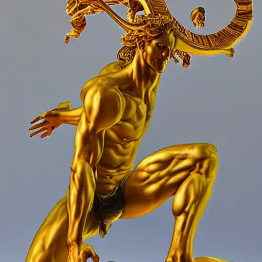 Image similar to the statue of helios by hirohiko araki and moebius
