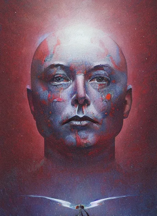 Prompt: A painting of Elon Musk in style of Beksinski. Very detailed