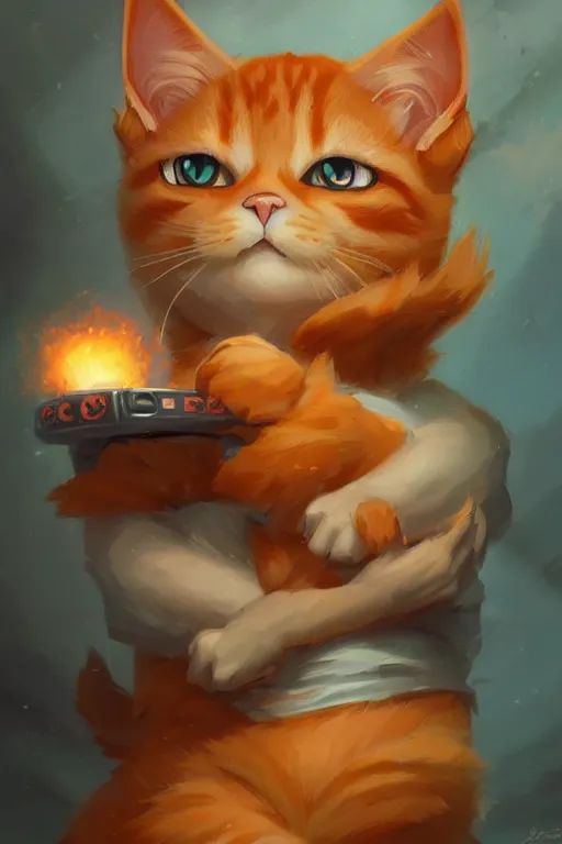 Image similar to cute anthropomorphic orange tabby cat dj mixing, cute and adorable, pretty, beautiful, art portrait, matte fantasy painting, Cg society Artstation, by Jason Felix by Steve Argyle by Tyler Jacobson by Peter Mohrbacher, cinematic lighting