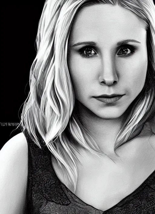 Image similar to portrait of kristen bell, intricate, elegant, highly detailed, photorealistic, trending on artstation, digital art