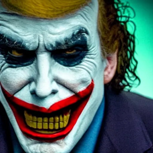 Image similar to donald trump as the joker movie still, hyper realistic