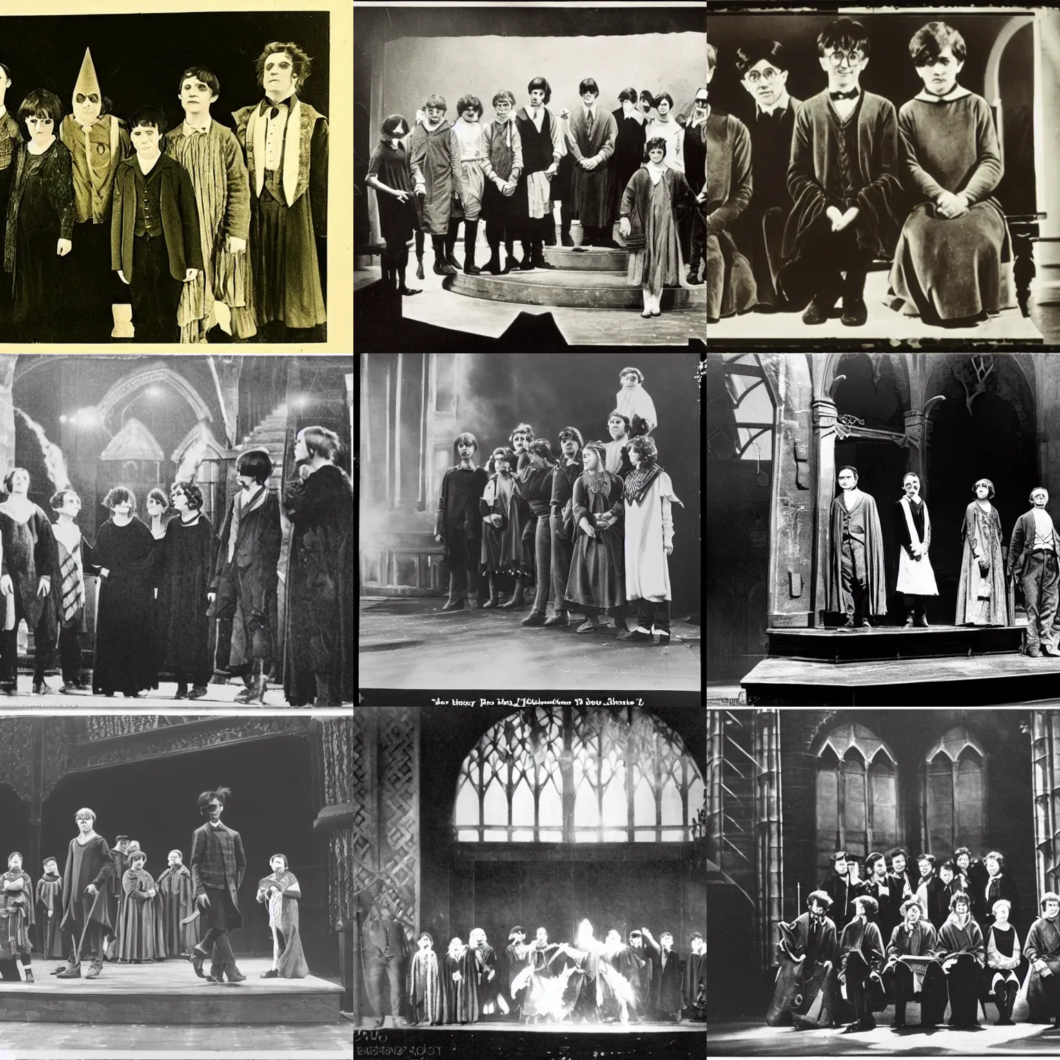 Prompt: photograph from the stage production of Harry Potter 1924