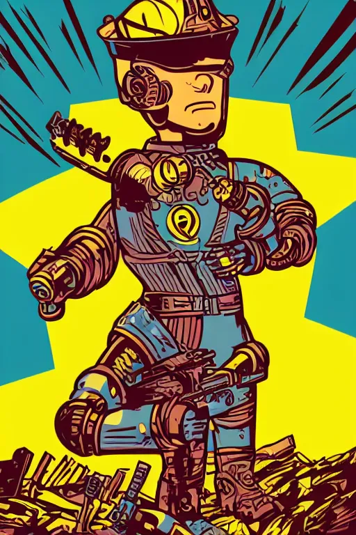 Image similar to fallout 7 6 retro futurist illustration art by butcher billy, sticker, colorful, illustration, highly detailed, simple, smooth and clean vector curves, no jagged lines, vector art, smooth andy warhol style