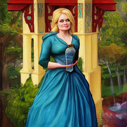 Prompt: leslie knope as a fantasy queen, preraphaelite painting