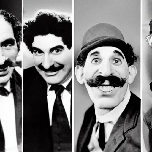 Prompt: The Marx Brothers make fun of Donald Trump