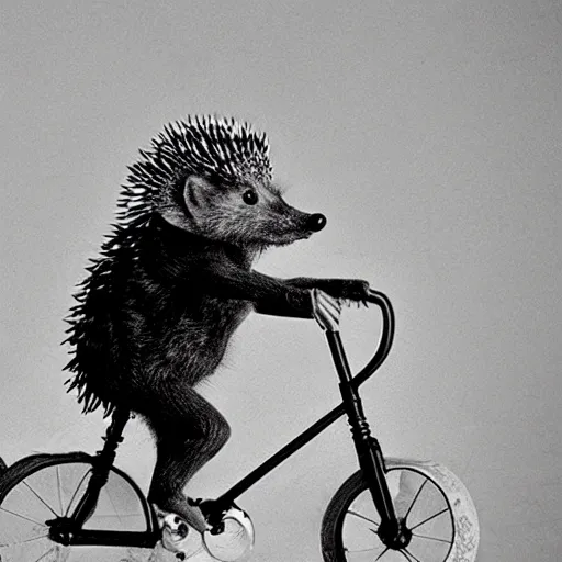 Image similar to a photo of a hedgehog riding a bicycle and wearing a top hat