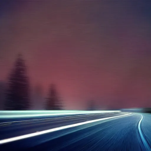 Image similar to a [ bmw 7 ]!! driving on an empty highway at night, [ fireworks in the sky ]!!, and a [ wooded forest ] in the background, trending on artstation, [ digital art ]!!, [ golden ratio ]!!, centered!!