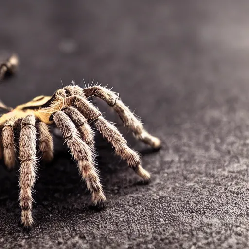 Image similar to a tarantula wearing high heels under her feet, tabletop, detailed, intricate, realistic, hdr, 8 k