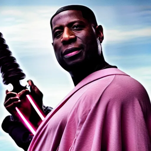 Image similar to gucci mane holding a lightsaber as mace windu in star wars episode 3, 8k resolution, full HD, cinematic lighting, award winning, anatomically correct