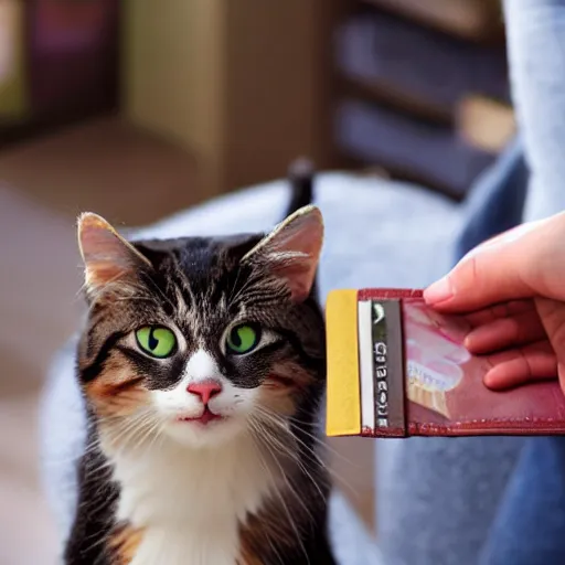 Image similar to stock footage, cat stealing a wallet