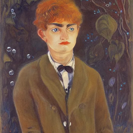 Image similar to portrait of a young disillusioned young man, by louis wain, trending on artstation