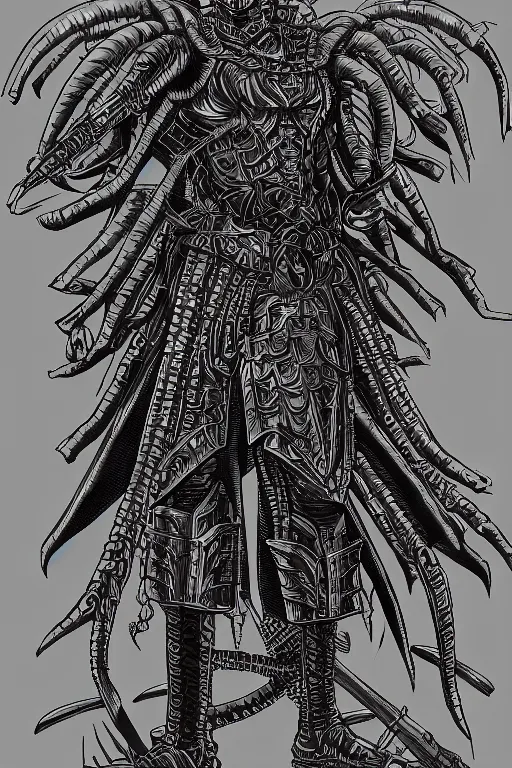 Prompt: needle armoured warrior, symmetrical, highly detailed, digital art, needle themed armour, sharp focus, trending on art station, kentaro miura manga art style