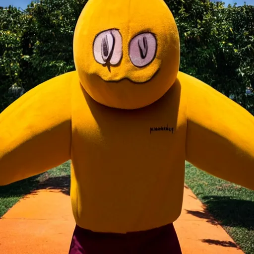 Image similar to photo of elon musk cosplaying as a mango fruit costume, highly detailed, extremely high quality, hd, 4 k, 8 k, professional photographer, 4 0 mp, lifelike, top - rated, award winning, cinematic, realistic, detailed lighting, detailed shadows, sharp, no blur, edited, corrected, trending