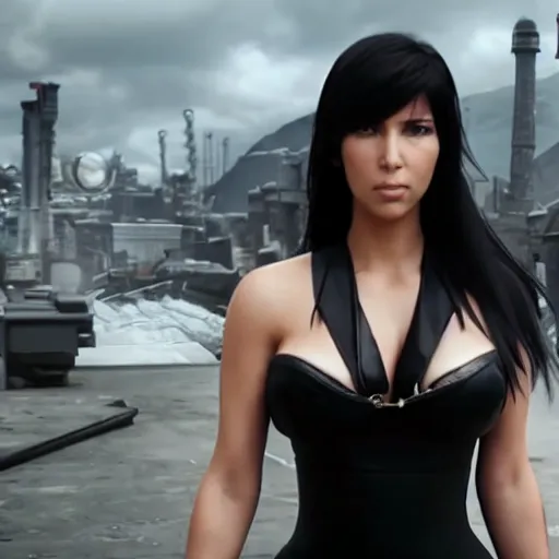 Image similar to kim kardshian playing tifa lockhart in the final fantasy movie trailer, cinematic still, 8 k hdr film