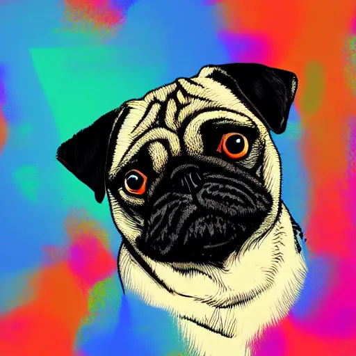 Image similar to digital illustration of a pug in an abstract style