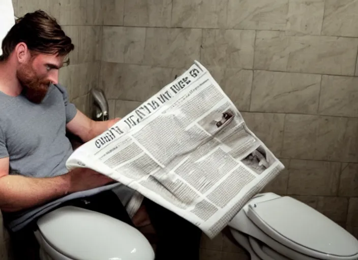 Image similar to chris long reading a newspaper on a toilet