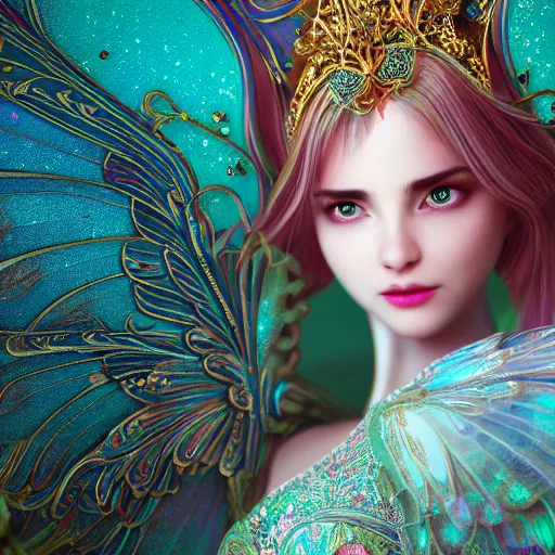 Prompt: portrait of fairy princess, beautiful, attractive, glowing, ornate and intricate, jaw dropping, dynamic lighting, colorful, fairy tale, intricate and detailed, 4 k octane render, intricate wings