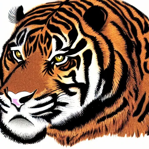 Image similar to anthropomorphized sabertooth tiger illustration, simple with cartoon style, large tusks