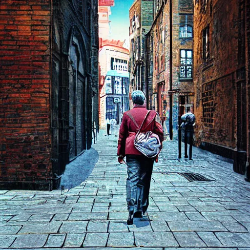 Prompt: traveler in time on the old street, seventies, photorealistic