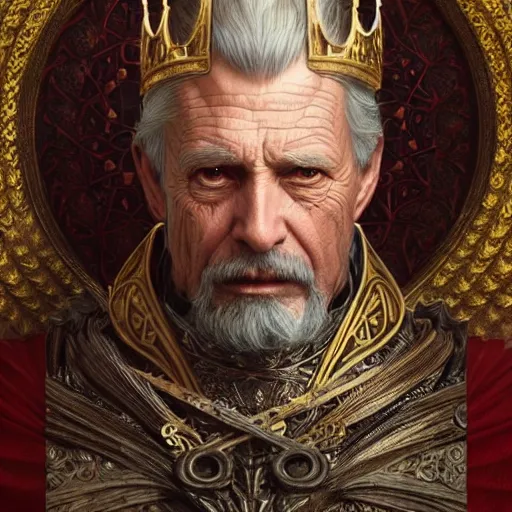 Image similar to ultra realistic illustration of a medieval old king, intricate, elegant, highly detailed, digital painting, artstation, concept art, smooth, sharp focus, illustration, art by artgerm and greg rutkowski and alphonse mucha