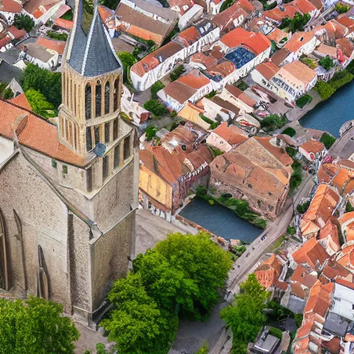 Image similar to an aerial photograph of an 800 meter high church in a medieval city