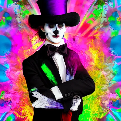 Image similar to grim-hatter, professional photoshoot, neochrome acid colors