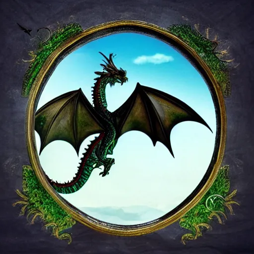 Prompt: Dragon flying above a green field in style of Da Vinci